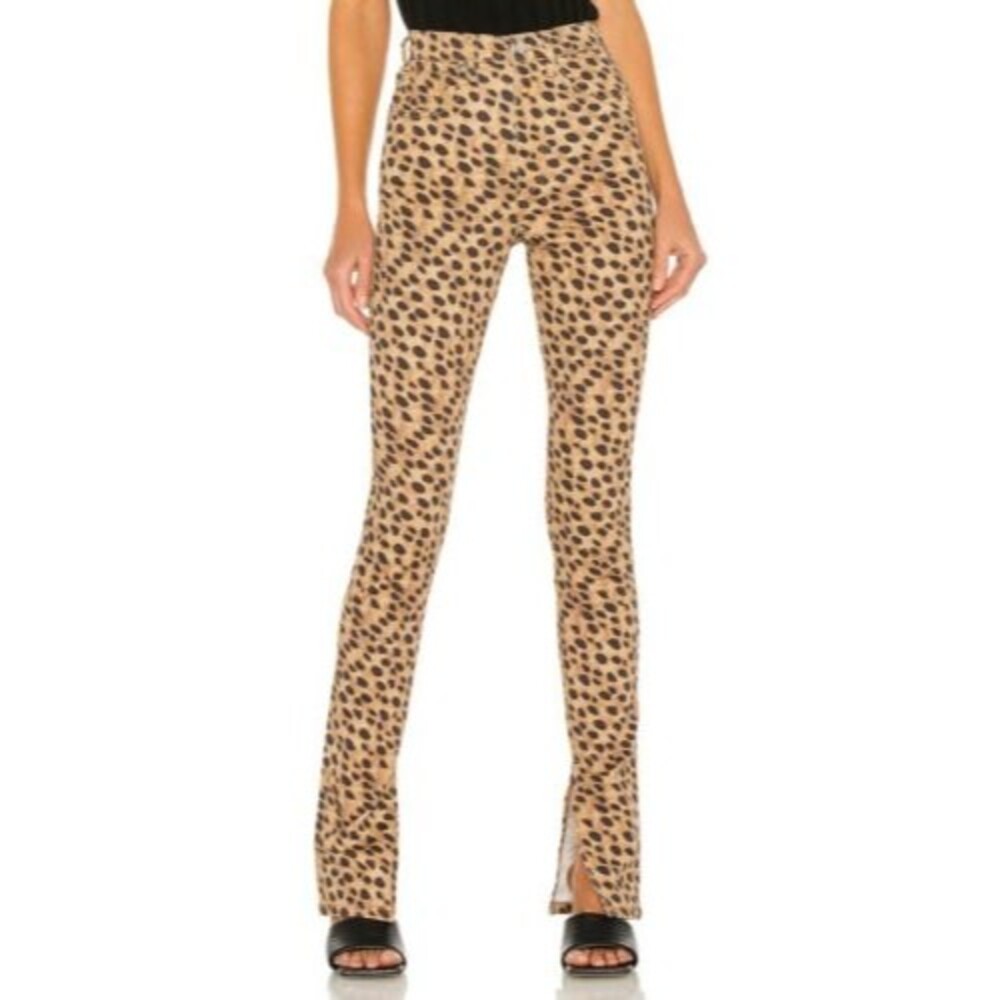 WeWoreWhat Cheetah Print Stiletto Slit Hem Jeans 30